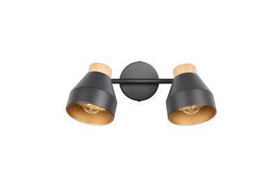 Réglette 2 spots E14 Valentin noir et bois 2x10W - REALITY