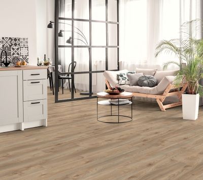 Sol stratifié beige MAMMUT PLUS compatible pièce humide ép. 10 mm 24,4 x 184,5 cm AC5 - KRONOTEX