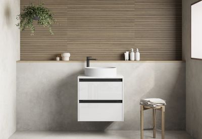 Caisson de salle de bains Thana 2 tiroirs L60 x H55 x P45 cm panneau de particules blanc