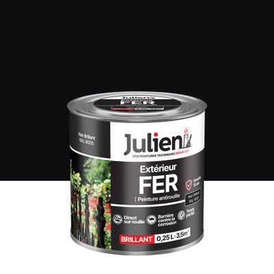 Peinture fer antirouille noir RAL 9005 brillant 250 mL - JULIEN