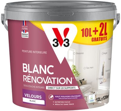Peinture de rénovation multi- V33supports 2 en 1 velours 10 L + 2 L gratuits - V33