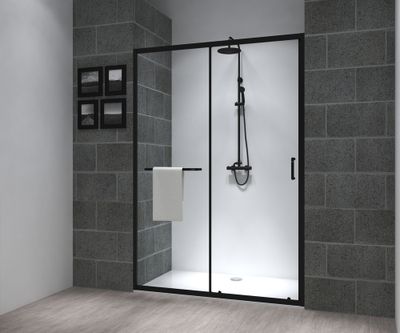 Porte de douche coulissante 140x195 cm profilé noir verre transparent 6 mm Serenity - OCEA