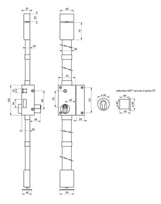 Serrure en applique 3 points Targa à fouillot gauche blanc THIRARD