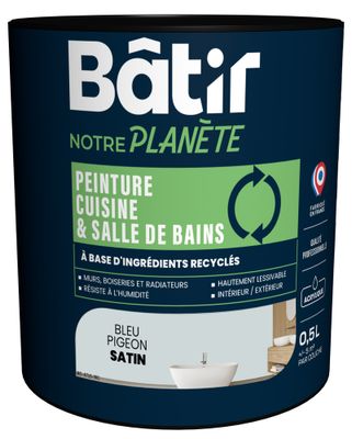 Peinture cuisine et bain satin bleu pigeon 0,5 L - BATIR NOTRE PLANETE