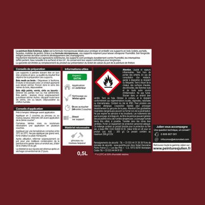 Peinture bois rouge Basque RAL 3004 0,5 L - JULIEN