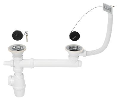 Vidage complet avec trop plein Ø50 mm pour évier 2 bacs - WIRQUIN