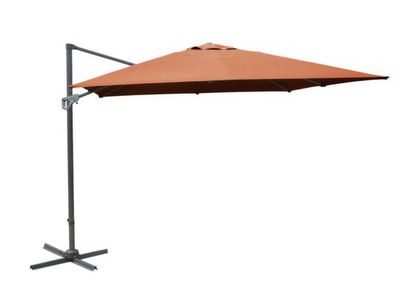 Parasol déporté 3 x 4 m à manivelle inclinable aluminium châssis gris et toile sienne - PROLOISIRS