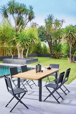 Table de jardin retangulaire BALITO en aluminium et acacia 160/220x90x74 cm PROLOISIRS