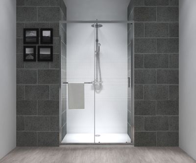 Porte de douche coulissante 100x195 cm profilé chrome verre sérigraphié 6 mm Serenity - OCEA