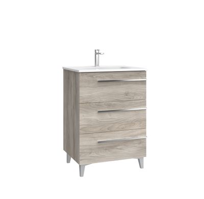 Meuble de salle de bains Cies 3 tiroirs L60 x H82 x P45 cm mélaminé pin gris
