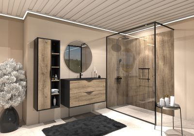 Meuble de salle de bains Frenchart 2 portes L100 x H56 x P47 cm panneau de particules noir et pitaya - CONCILIO