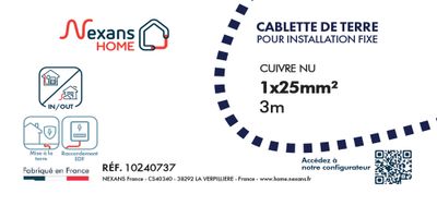Câble de terre cuivre nu 25 mm² pour mise à la terre 3 m - NEXANS