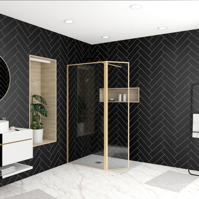 Paroi de douche à l'italienne avec déflecteur 90+40x200 cm profilé or verre transparent 5 mm Golden Edge - AURLANE