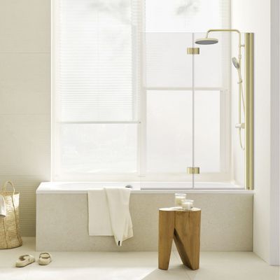 Pare-baignoire 2 volets rabattables 140x100 cm profilé or verre transparent - SCHULTE