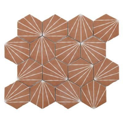 Mosaïque sol/mur intérieur hexagonale terracotta/blanc 30,2 x 26,3 cm vendu à l'unité SAS MAT INTER