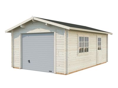 Garage en bois Roger avec porte sectionnelle - ép.44 mm - 37,2 m² hors-tout - Livraison à domicile incluse - PALMAKO
