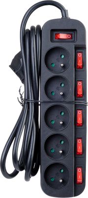 Multiprise avec interrupteurs individuels et général 5 prises 3m noir Sono Zenitech