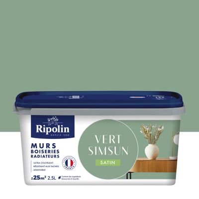 Peinture murs, boiseries et radiateurs vert simsun satin 2,5L RIPOLIN