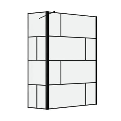 Paroi de douche à l'italienne avec déflecteur 120+40x195 cm profilé noir verre transparent 5 mm Bricks - AURLANE