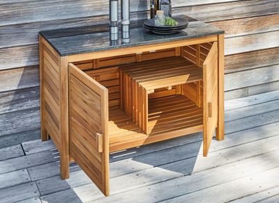 Buffet  fidgi en acacia et plateau  granit noir PROLOISIRS Livraison à domicile incluse