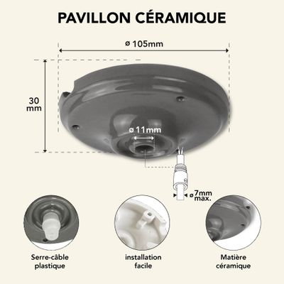 Rosace de luminaire céramique Ø 105 mm gris 1 sortie - TIBELEC