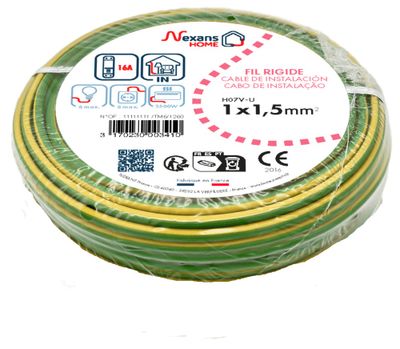 Fil électrique H07V-U 1,5 mm² rigide vert/jaune 5 m - NEXANS