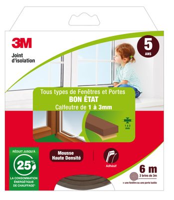 Joint d'isolation pour fenêtre et porte 6 m 1 à 3 mm Classique marron 3M