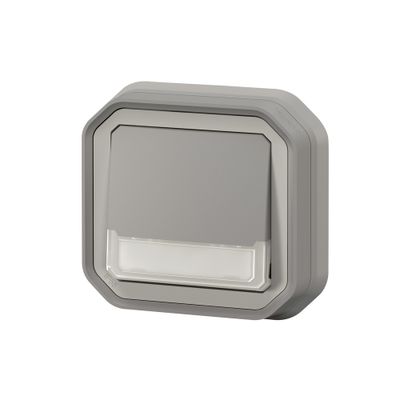 Bouton poussoir inverseur étanche IP55 lumineux + porte-étiquette encastrable Gris - Plexo LEGRAND