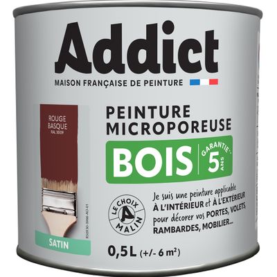 Peinture Bois Satin 0,5 L rouge basque Ral 3009 - ADDICT