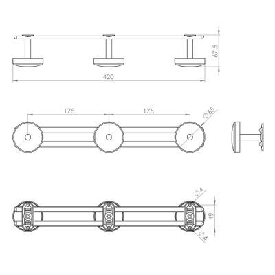 Patère ronde 3 têtes noir CIME