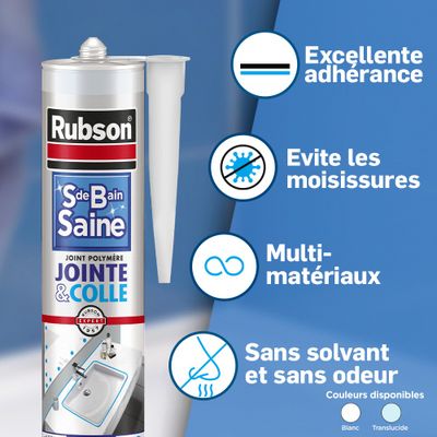 Mastic Colle Silicone Polymère Salle de Bain Saine Transparent 280 ml RUBSON