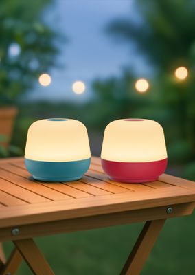 Lampe à poser rechargeable LED bleu ou framboise IP44 175 lumens blanc chaud - XANLITE