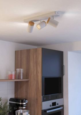 Réglette 3 spots salle de bains GU10 Consuma blanc et bois IP44 9W - EGLO