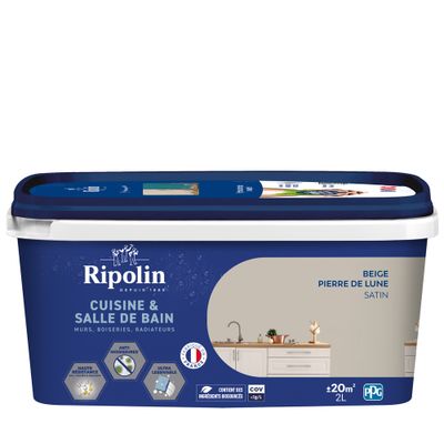 Peinture Cuisine & Bain Beige Pierre de lune satin 2 L - RIPOLIN