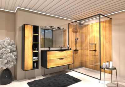 Meuble de salle de bains Frenchart 2 portes L120 x H56 x P47 cm panneau de particules noir et chêne - CONCILIO