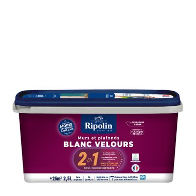 Peinture murs et plafonds 2 en 1 Blanc velours 2,5 L - RIPOLIN