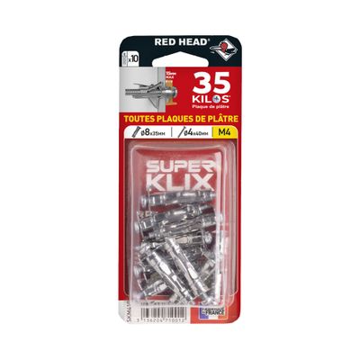 Chevilles Superklix 4 x 35 mm avec vis 4 x 40 mm par 10 RED HEAD