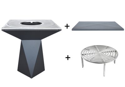 Brasero de cuisson G1 graphite avec plaque plancha, grille et couvercle de protection  ARTISS