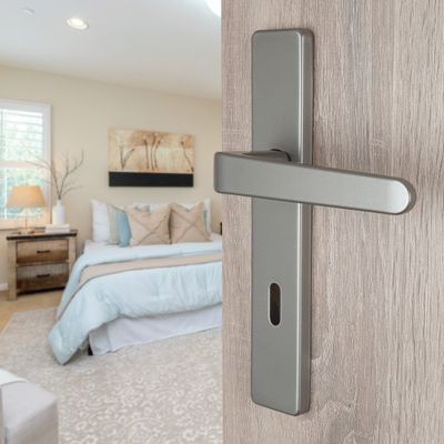 Poignées de porte double entraxe Celio gris à clé ALPERTEC