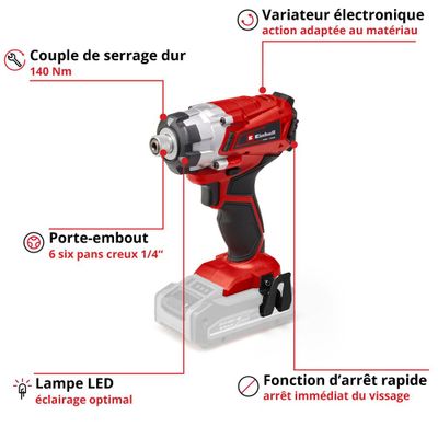 Visseuse à chocs sans fil 18 V POWER X CHANGE TE-CI 18/1 Li (solo) - EINHELL