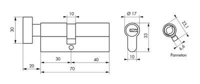 Cylindre de serrure à bouton 30 x 40 mm Trafic 12 très haute sécurité nickelé 5 clés THIRARD