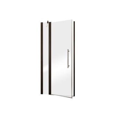 Porte de douche pivotante sur élément fixe 90x192 cm profilé noir verre transparent 5 mm New Style - SCHULTE