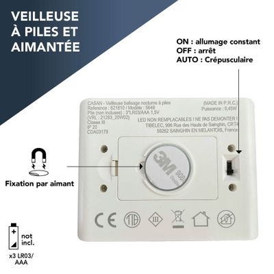 Veilleuse LED détecteur de mouvements + crépusculaire Casan blanc - TIBELEC