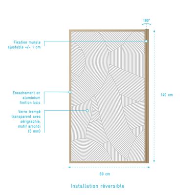 Pare-baignoire pivotant avec profilés décor bois 80x140 cm Japandi Round AURLANE