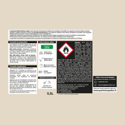 Peinture bois blanc perlé RAL 1013 satin 500 ml JULIEN