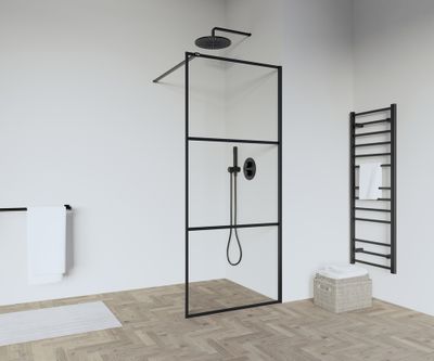 Paroi de douche à l'italienne 100x205 cm profilé noir verre transparent 6 mm Indus - OCEA