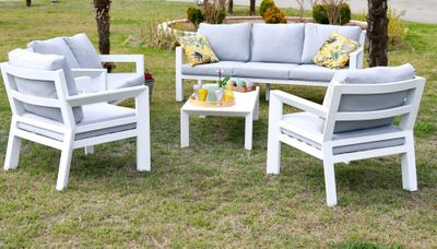 Salon de jardin détente SAKURA 7 personnes en aluminium blanc et gris