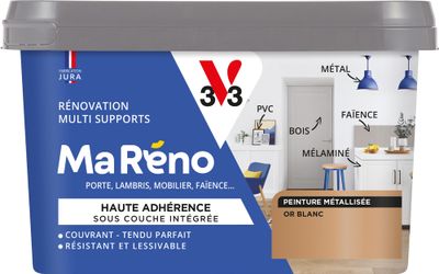 Peinture de rénovation multi- V33supports MaRéno or blanc finition métallisée 0,5 L  - V33