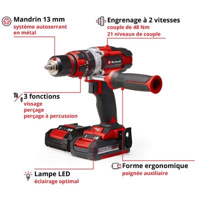 Perceuse à percussion sans fil 18 V POWER X CHANGE TE-CD 18/48 Li-i (2 batteries) - EINHELL