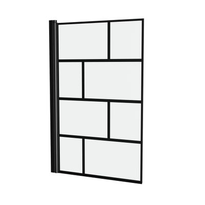 Pare-baignoire rabattable 125x75 cm profilé noir verre sérigraphié Bricks - AURLANE